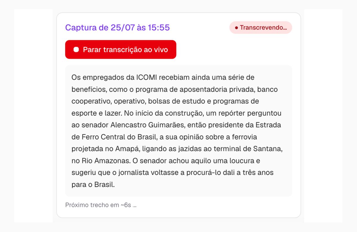 Transcrição ao vivo